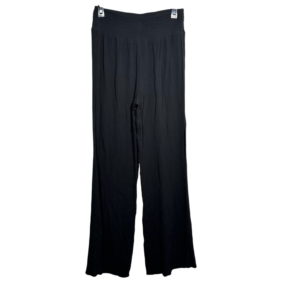 Kona Sol Womens Small Black‎ Smocked Waist Wide Leg High Slit Beach Pants